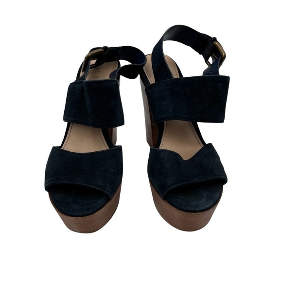 Aldo Blue Suede Maximoa Platform Faux Wood Block Heels Size 6.5 Women's - Picture 3 of 8